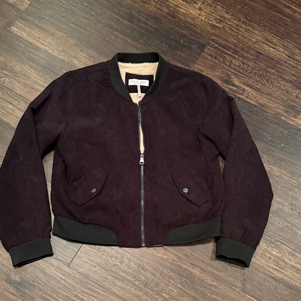 Elegant Corduroy Bomber Jacket in black worn once